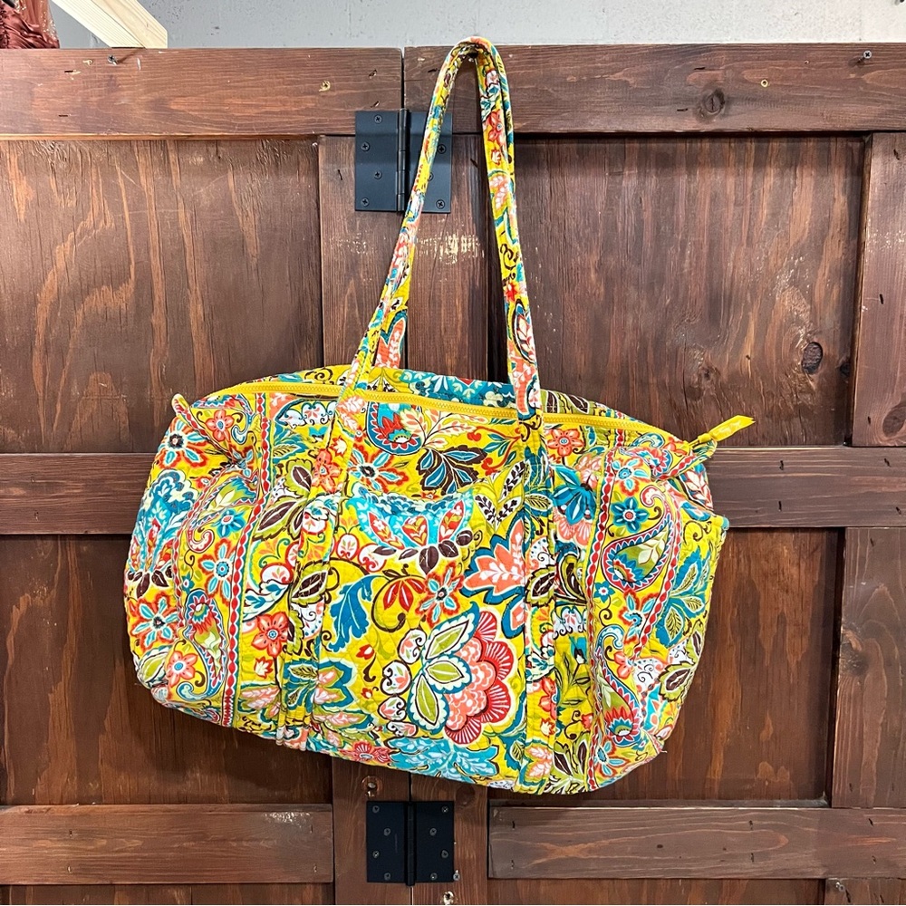 Vera Bradley Bright Yellow Floral Quilted Tote with Multicolor Paisley